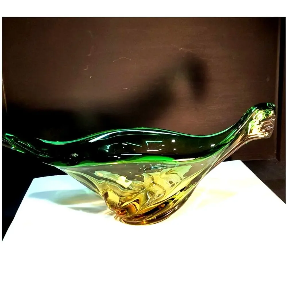 146.  Murano Style Green and Amber Blown Glass dish